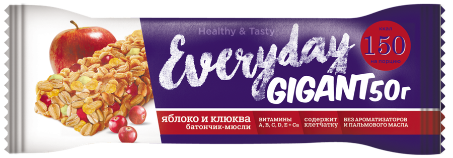 Батончик мюсли EVERYDAY Gigant Яблоко и клюква, 50г