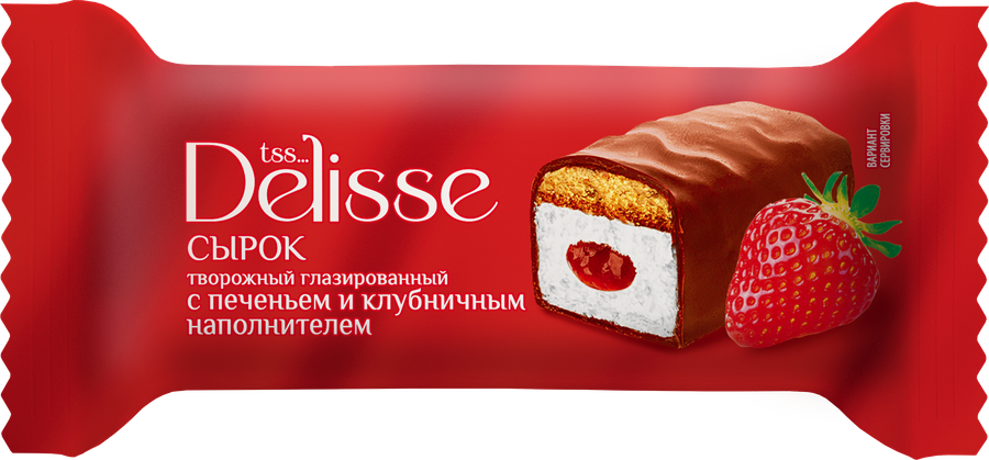 Сырок творожный глазированный DELISSE Клубника на печенье 26%, без змж, 40г