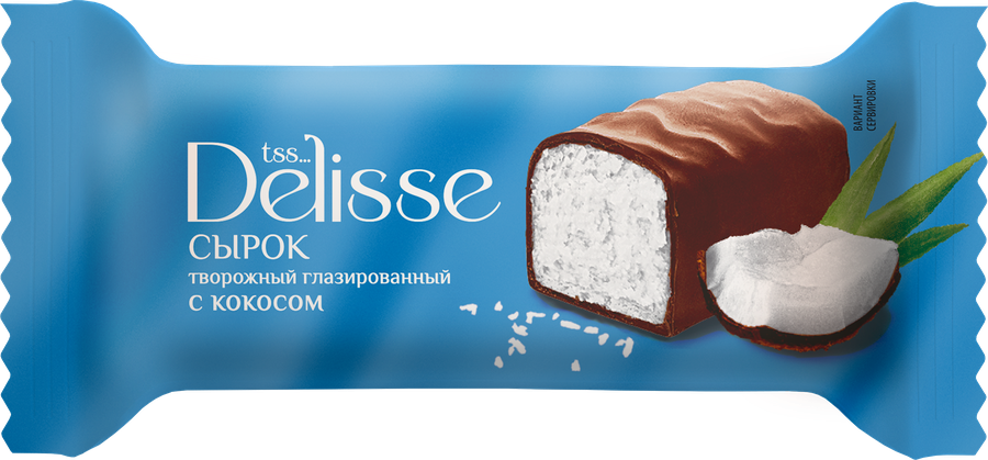 Сырок творожный глазированный DELISSE с кокосом 26%, без змж, 40г