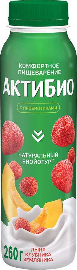 Биойогурт питьевой АКТИБИО Дыня, клубника, земляника 1,5%, без змж, 260г