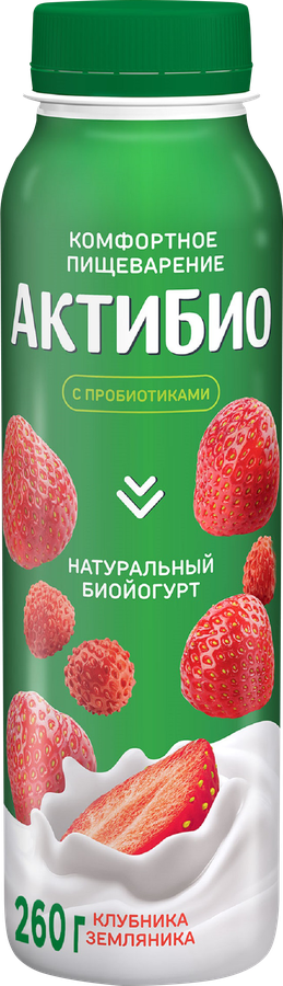 Биойогурт питьевой АКТИБИО Клубника, земляника 1,5%, без змж, 260г