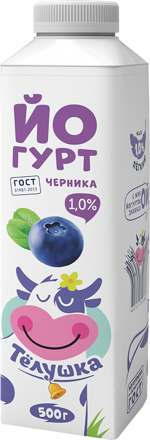 Йогурт питьевой ТЕЛУШКА Черника 1%, без змж, 500г