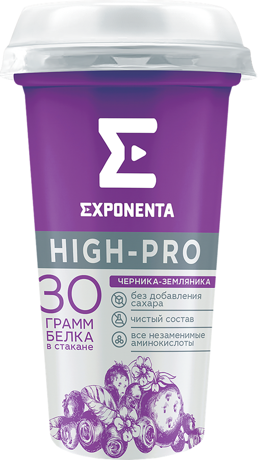 Напиток кисломолочный EXPONENTA High-pro Черника, земляника обезжиренный с высоким содержанием белка, без змж, 250г