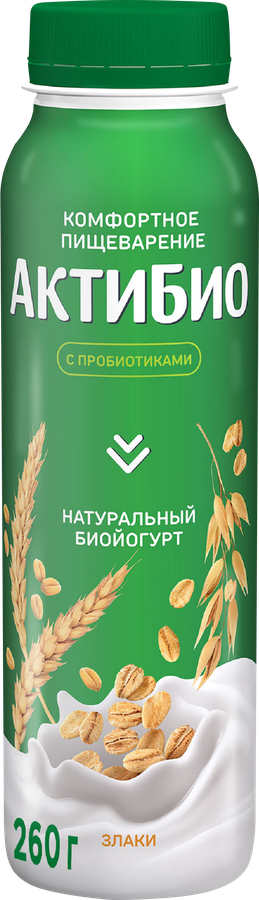 Биойогурт питьевой АКТИБИО Злаки 1,6%, без змж, 260г