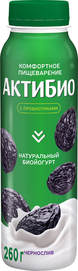 Биойогурт питьевой АКТИБИО Чернослив 1,5%, без змж, 260г