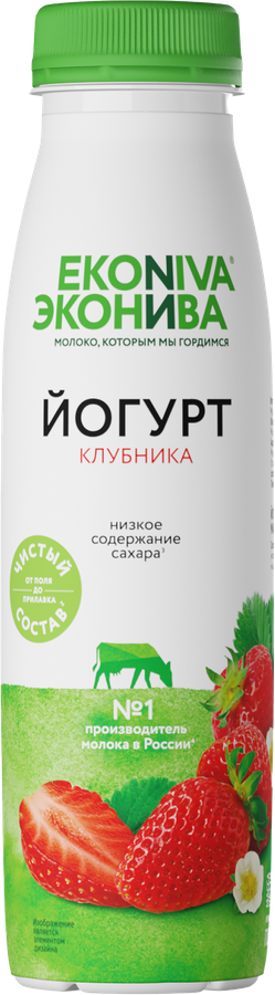 Йогурт питьевой ЭКОНИВА Клубника 2,5%, без змж, 300г