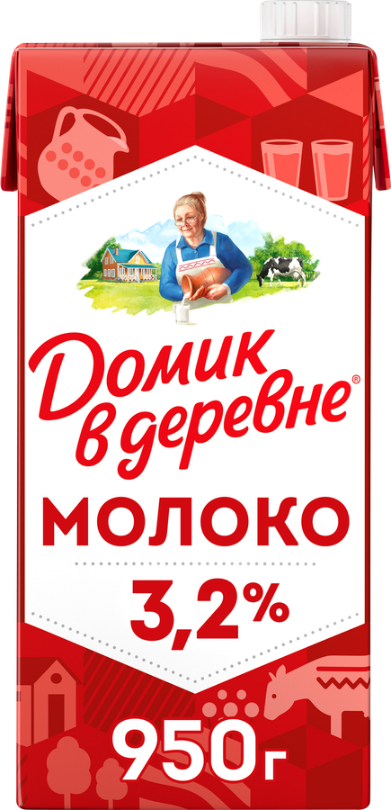 Молоко ультрапастеризованное ДОМИК В ДЕРЕВНЕ 3,2%, без змж, 950г