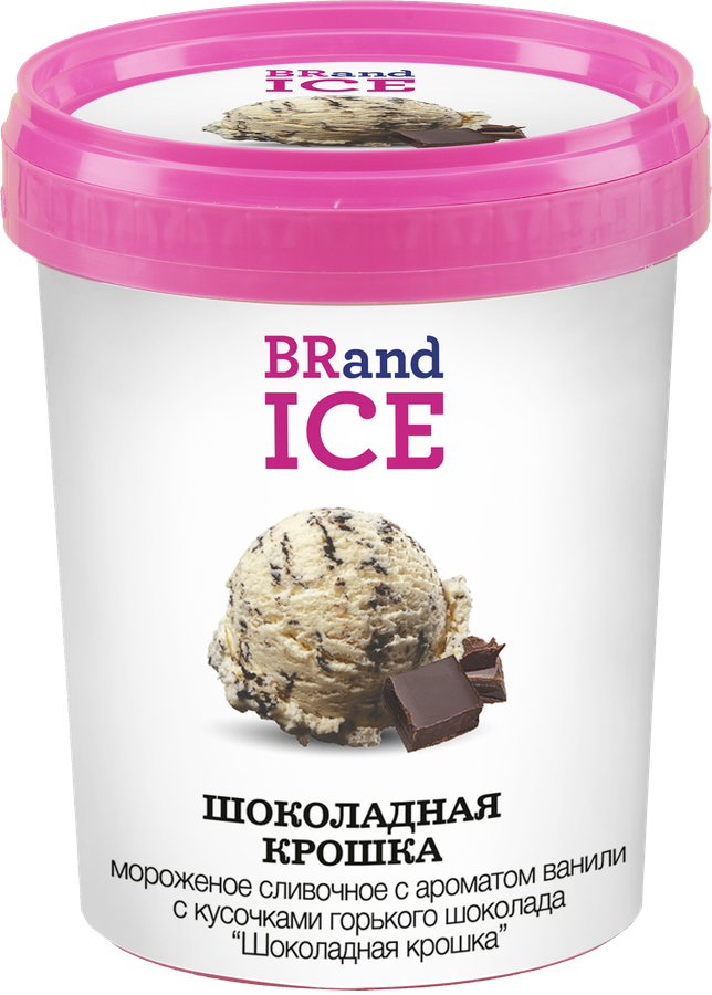 Мороженое BRAND ICE Шоколадная крошка, сливочное ванильное с кусочками 
горького шоколада 14%, беззмж, ведерко, 500мл