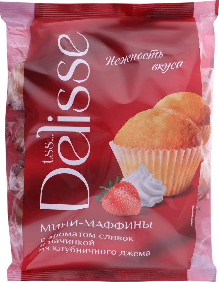 Мини-маффины DELISSE с начинкой из клубничного джема, 465г