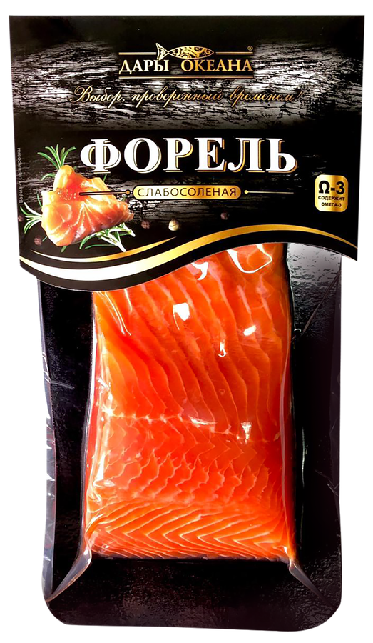 Форель слабосоленая ДАРЫ ОКЕАНА филе-кусок с кожей, 150г