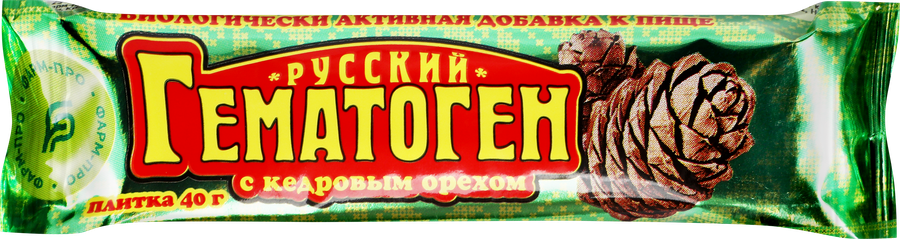 Гематоген РУССКИЙ с кедровым орехом, 40г