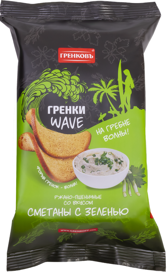 Гренки ржано-пшеничные ГРЕНКОВЪ Wave, со вкусом сметаны с зеленью, 75г