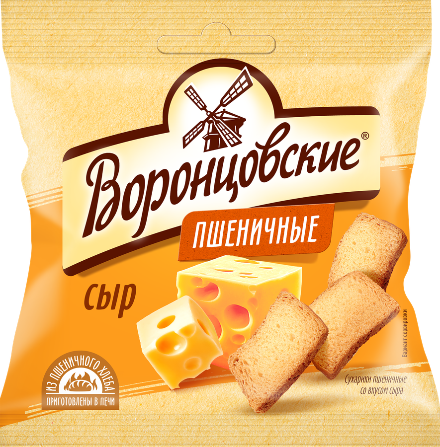 Сухарики пшеничные ВОРОНЦОВСКИЕ со вкусом сыра, слайсы, 80г