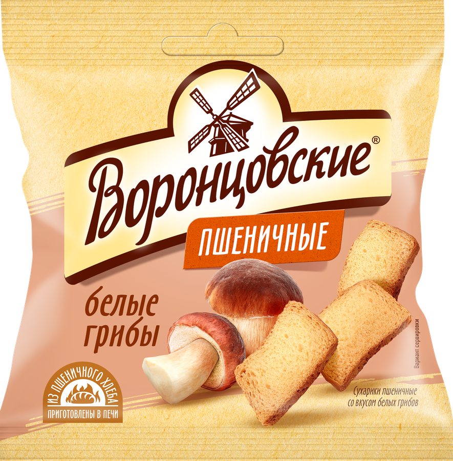 Сухарики пшеничные ВОРОНЦОВСКИЕ со вкусом белых грибов, слайсы, 80г