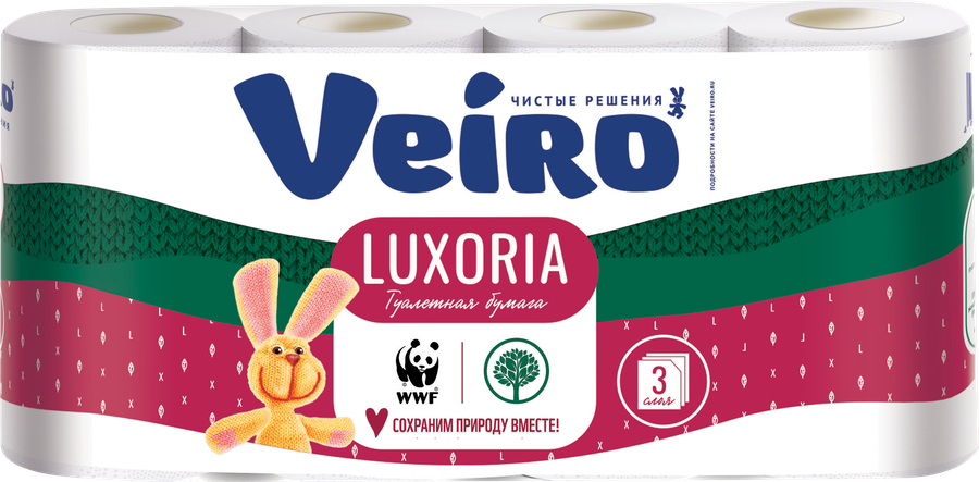 Бумага туалетная VEIRO Luxoria 3-слоя белая, 8шт