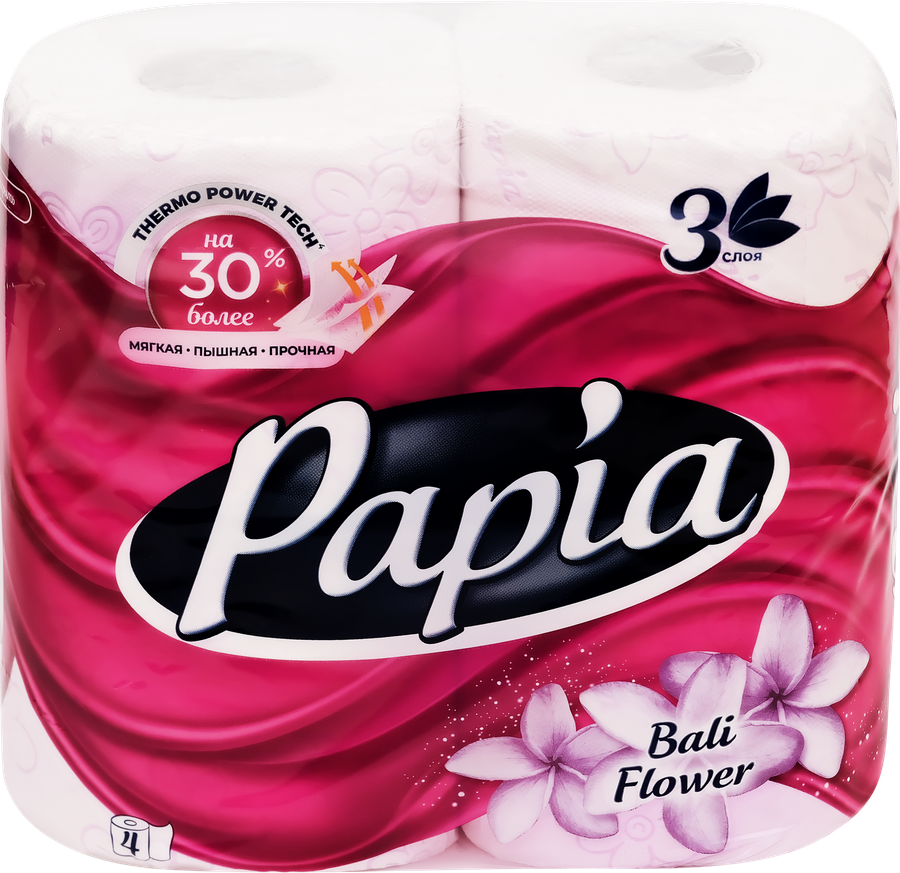 Бумага туалетная PAPIA Bali Flower 3-слоя, 4шт