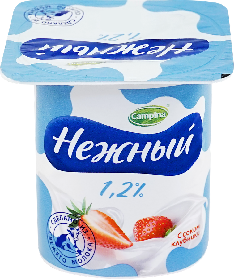 Продукт йогуртный CAMPINA Нежный с соком клубники 1,2%, без змж, 100г