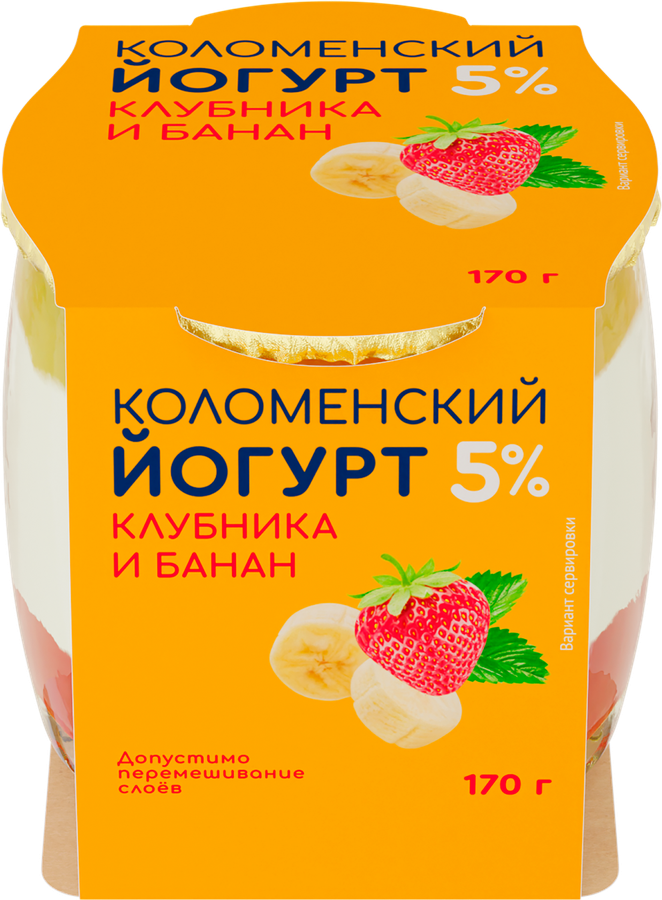 Йогурт КОЛОМЕНСКИЙ Клубника и банан 5%, без змж, 170г