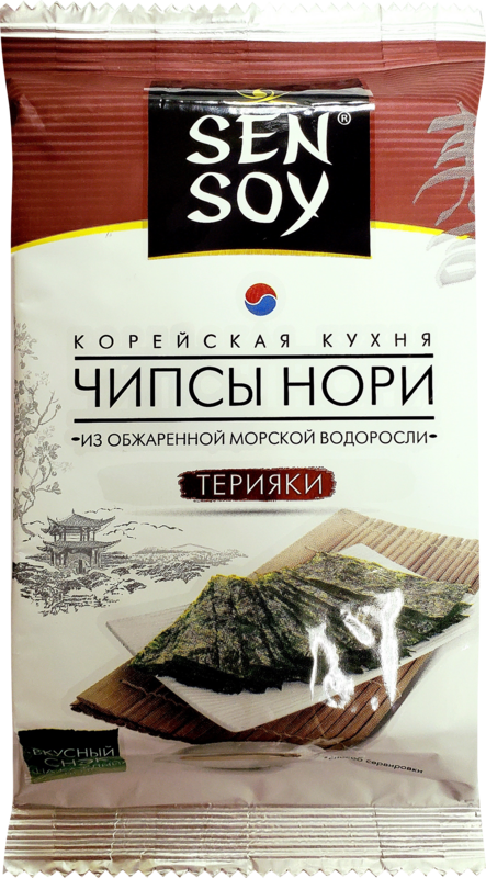 Чипсы нори SEN SOY Teriyaki, из морской водоросли Порфира, 4,5г