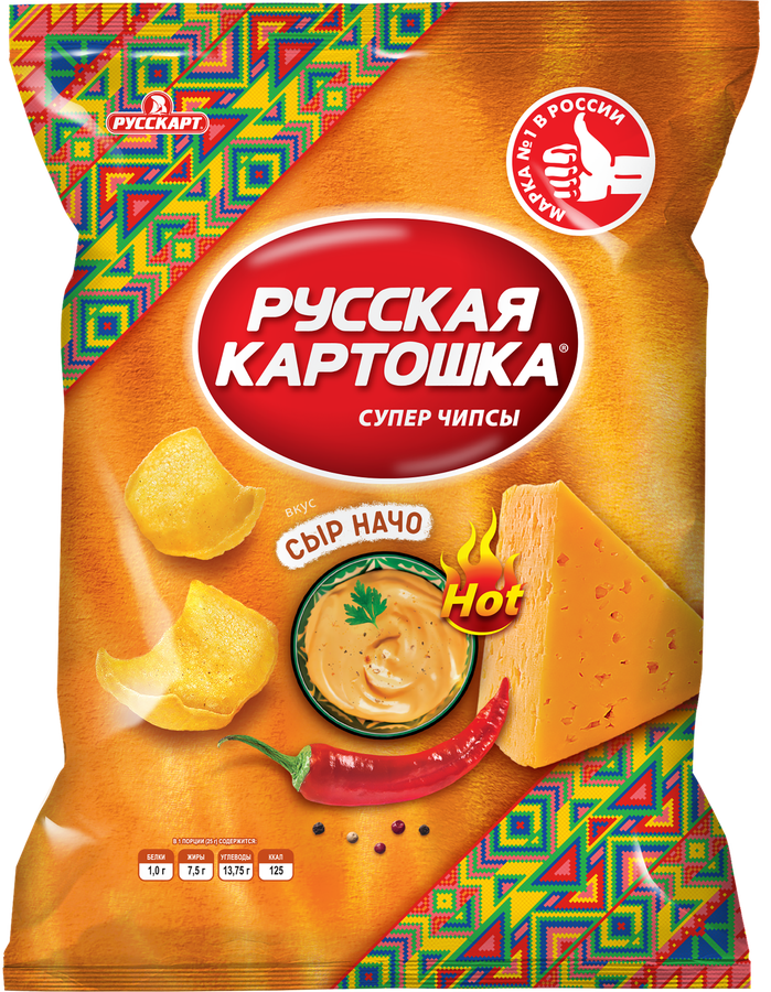 Чипсы картофельные РУССКАЯ КАРТОШКА со вкусом сыра начо, 105г