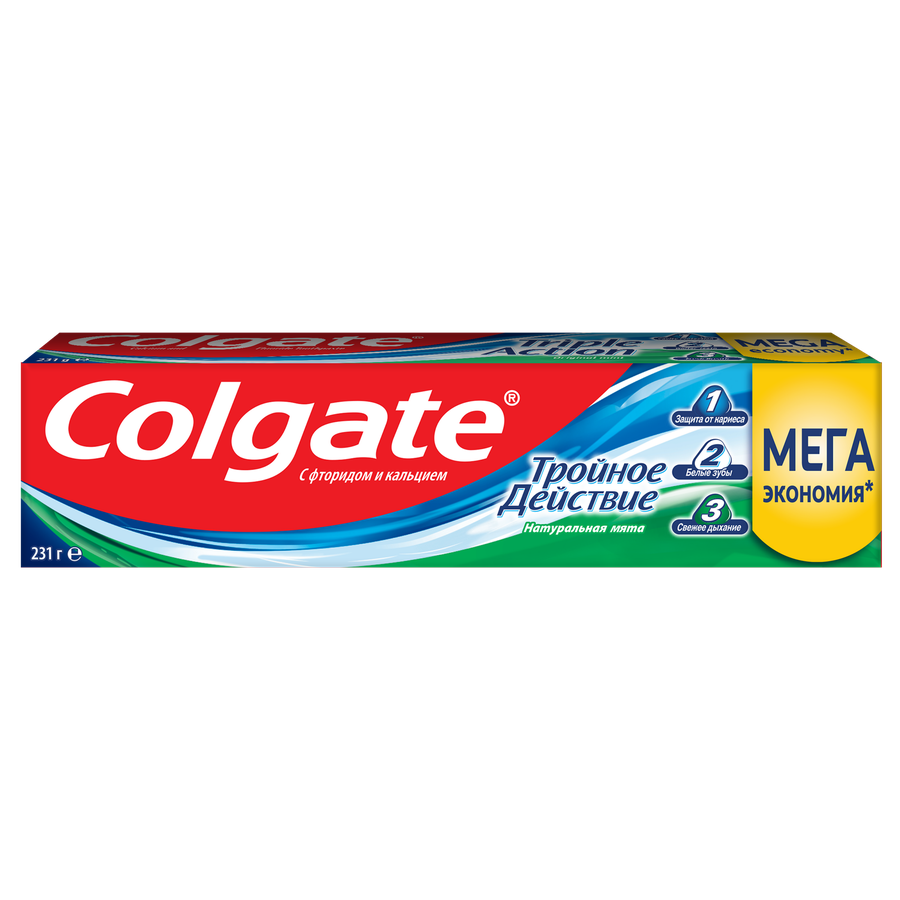 Зубная паста COLGATE Тройное действие Натуральная мята для защиты от кариеса, удаления потемнений с зубов и свежего дыхания, 150мл