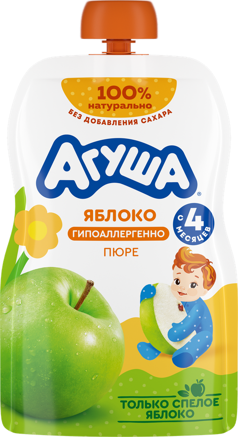 Пюре фруктовое детское АГУША Яблоко, с 4 месяцев, 90г
