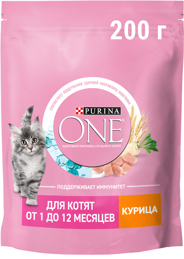 Корм сухой для котят PURINA ONE Kitten с курицей и цельными злаками, 200г