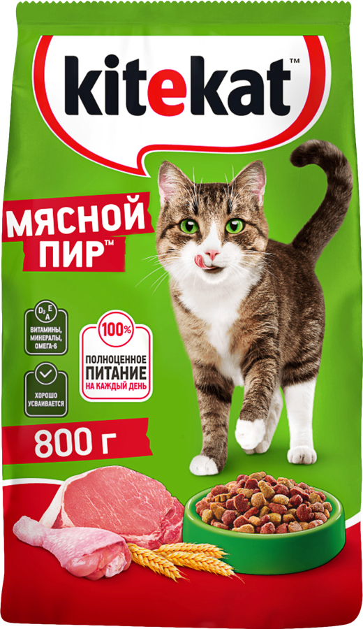 Корм сухой для кошек KITEKAT Мясной пир, 800г