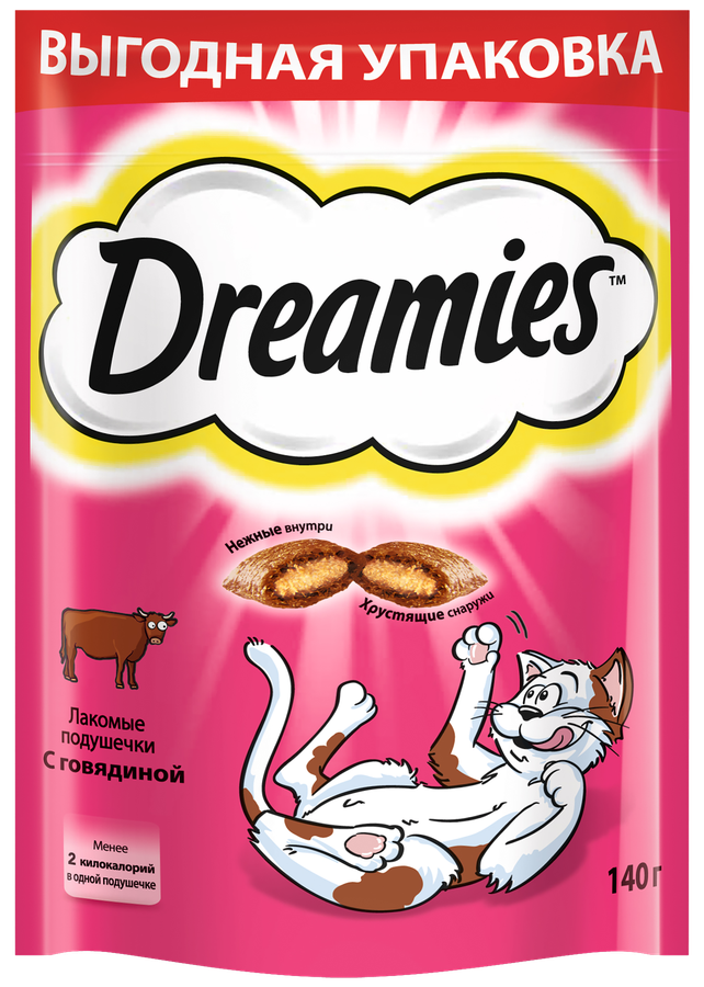 Лакомство для кошек DREAMIES Подушечки с говядиной, 140г