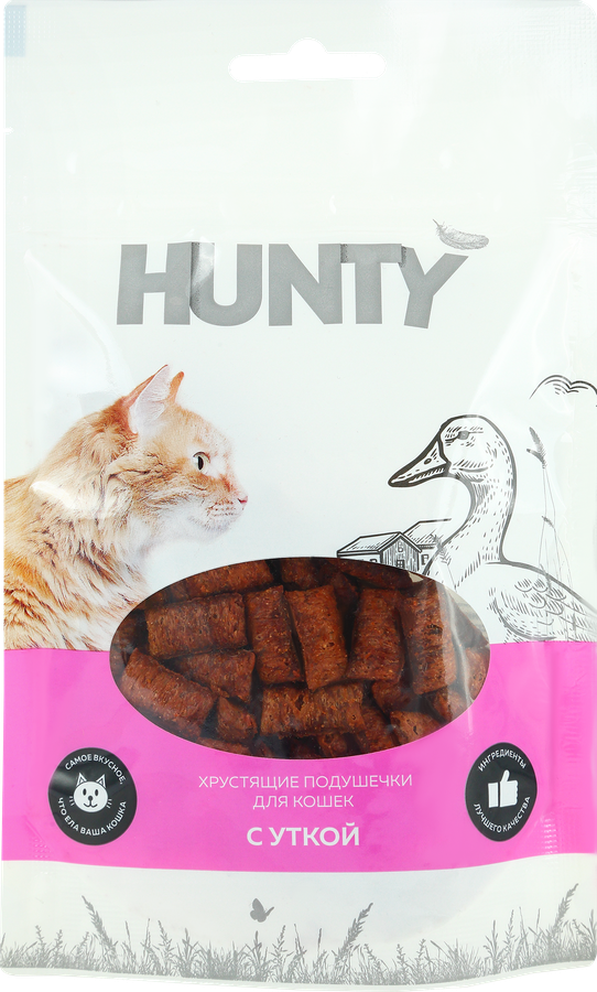 Лакомство для кошек HUNTY Хрустящие подушечки c уткой, 60г