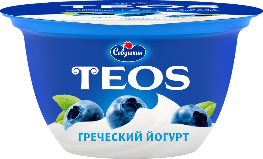 Йогурт TEOS Греческий Черника 2%, без змж, 140г