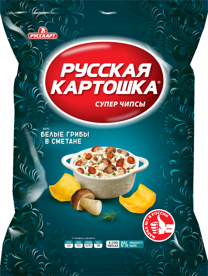 Чипсы картофельные РУССКАЯ КАРТОШКА со вкусом белых грибов в сметане, 105г