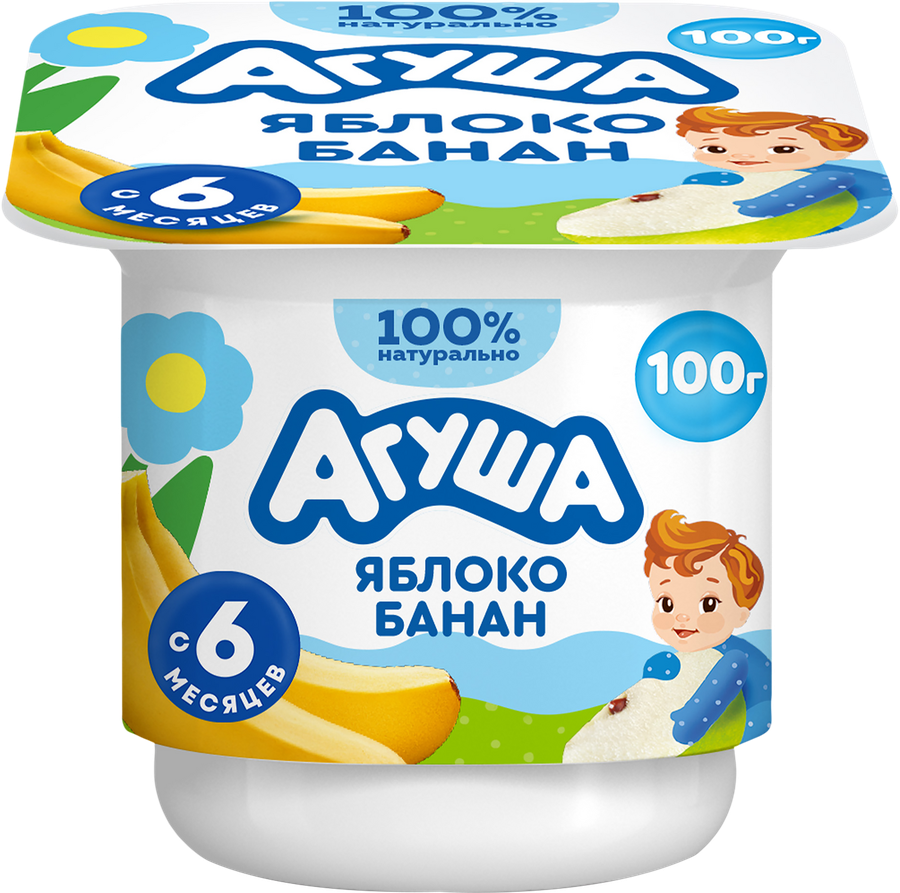 Творог для детей АГУША с яблоком и бананом, 3,9%, без змж, 100г