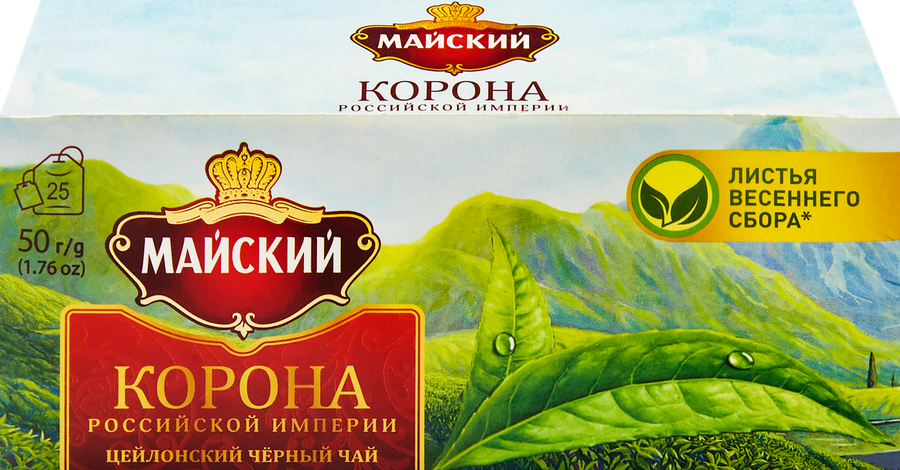 Чай черный МАЙСКИЙ Корона Российской Империи Цейлонский байховый листовой, 25пак