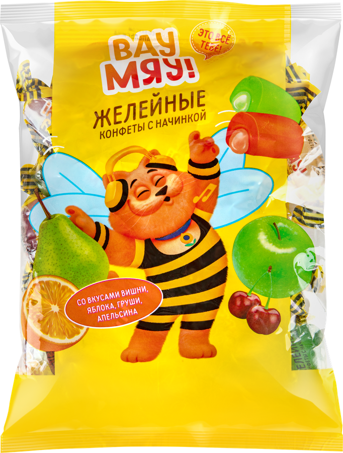 Конфеты желейные ВАУ МЯУ! Микс неглазированные, с начинкой, 250г