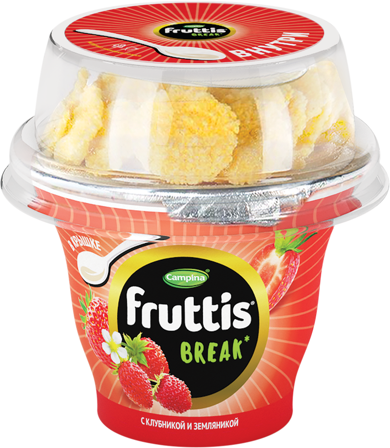 Продукт йогуртный FRUTTIS Вкусный перерыв Клубника, земляника с топпером 2,5%, без змж, 175г