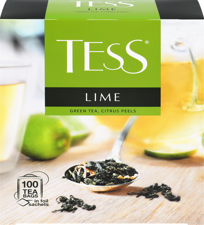 Чай зеленый TESS Lime с цедрой цитрусовых и ароматом лайма, 100пак