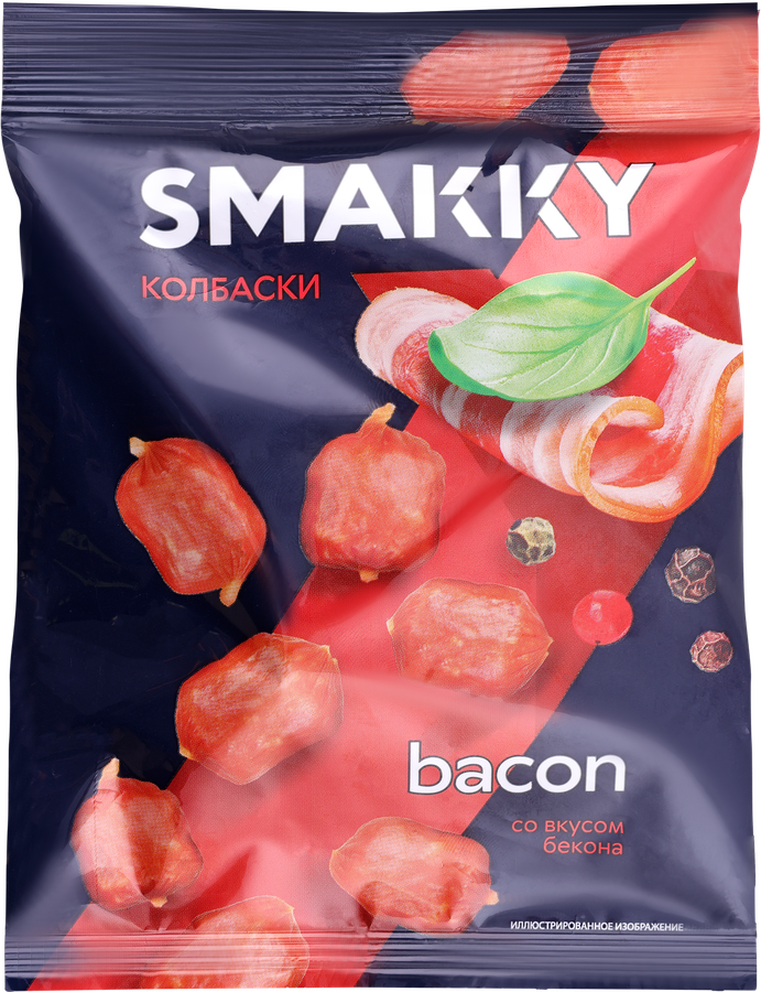 Колбаски-мини сырокопченые SMAKKY со вкусом бекона, 50г