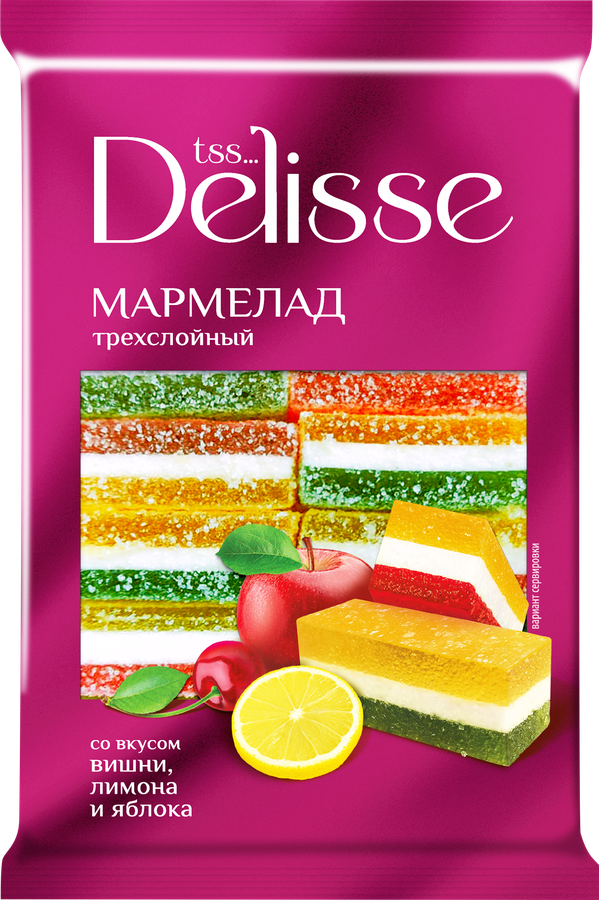 Мармелад желейный DELISSE Трехслойный, резаный, 300г