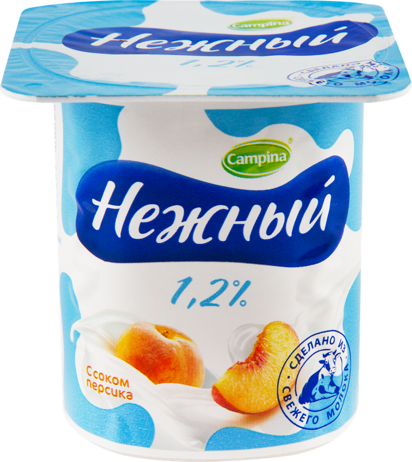 Продукт йогуртный CAMPINA Нежный с соком персика 1,2%, без змж, 100г