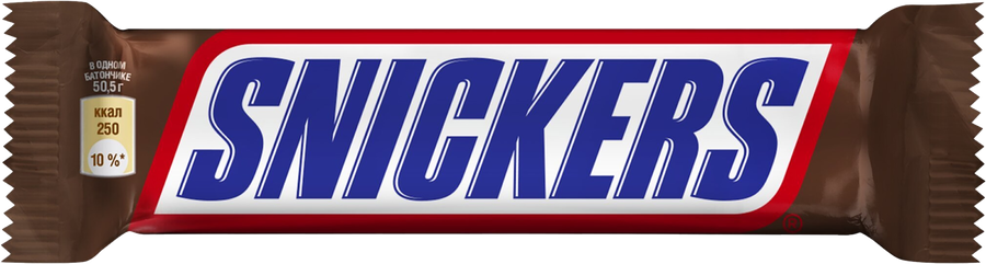 Батончик шоколадный SNICKERS с карамелью, арахисом и нугой, 50,5г