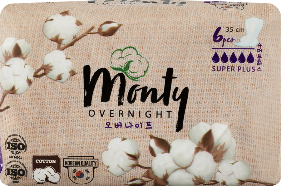 Прокладки MONTY Ultra Soft Overnight, 6шт