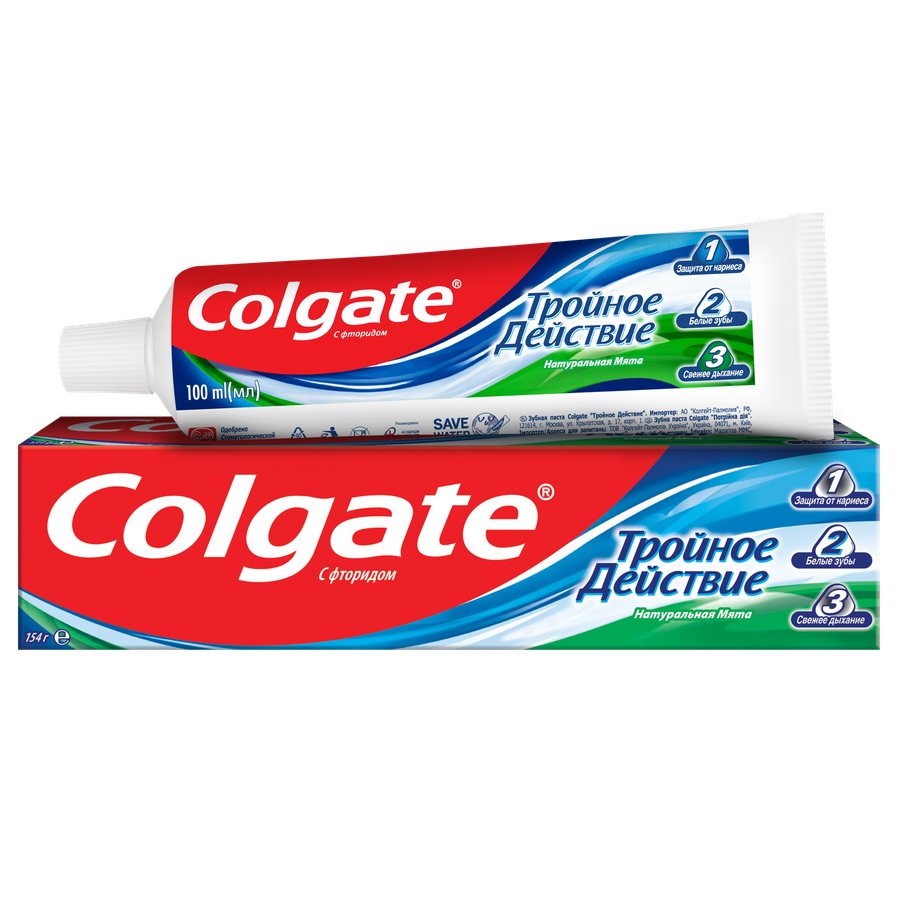 Зубная паста COLGATE Тройное действие Натуральная мята для защиты от кариеса, удаления потемнений с зубов и свежего дыхания, 100мл