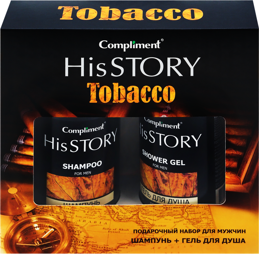 Набор подарочный мужской COMPLIMENT His Story Tobacco Шампунь для волос, 320мл+Гель для душа, 320мл