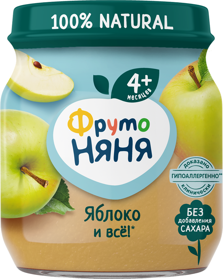 Пюре фруктовое ФРУТОНЯНЯ Яблоко, с 4 месяцев, 100г