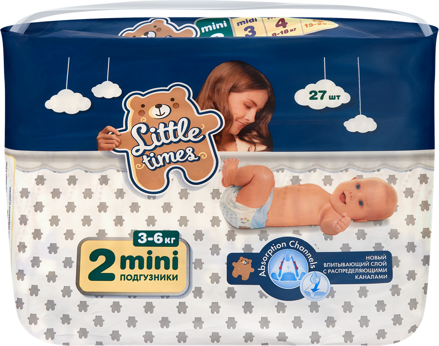 Подгузники детские LITTLE TIMES Mini 3–6кг, 27шт