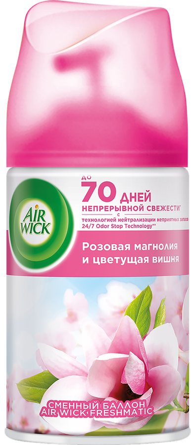 Баллон сменный для автоматического освежителя воздуха AIR WICK Freshmatic Розовая магнолия и цветущая вишня, 250мл