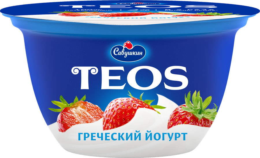 Йогурт TEOS Греческий Клубника 2%, без змж, 140г