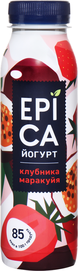 Йогурт питьевой EPICA с клубникой и маракуйей 2,5%, без змж, 260г