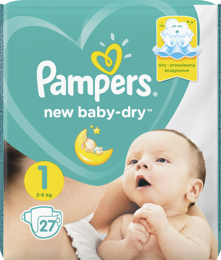 Подгузники детские PAMPERS New Baby-Dry 1, 2–5кг, 27шт